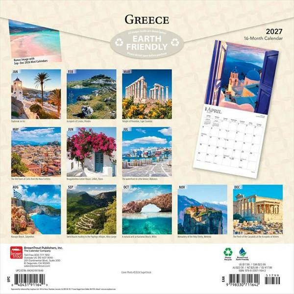 Greece Calendar 2027, Wall Calendars, Month To View, Travel, Gift