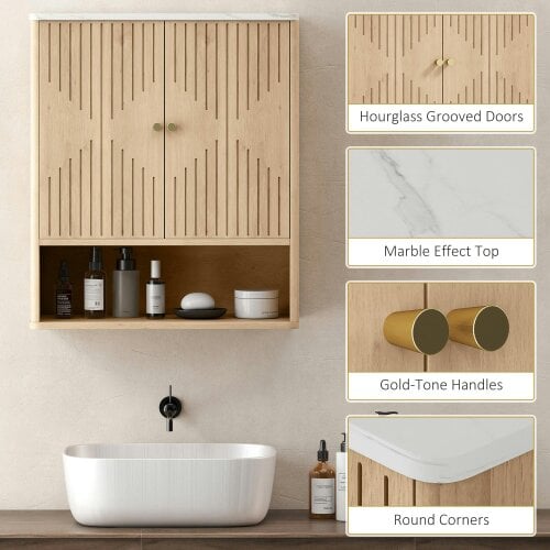 Wyld Haus Nedo Wall Mounted Bathroom Storage Cabinet With Adjustable Shelving Oak Finish