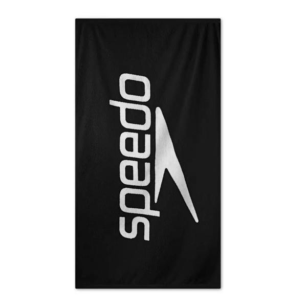 Black Speedo logo towel with white design and excellent absorption