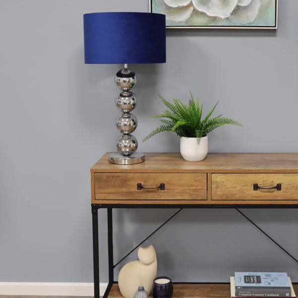 Pagazzi Lighting Aila Metal Sphere Lamp Chrome Table Lamp with Navy Shade