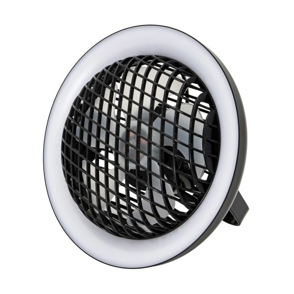 Black Rechargeable 3 Speed Desk Fan with LED Dimmable Ring Light Image 1