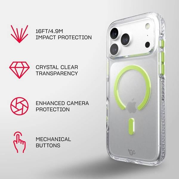 Tech21 Evo Crystal Case with MagSafe for iPhone 17/18 Pro Max 6.9" Clear Neo Green - T21-11705