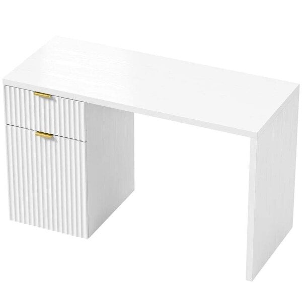 Computer Desk with Drawer, 120 cm Reversible Office Desk, Cabinet, Adjustable Shelf, Thick Top, White