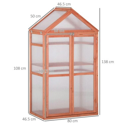 Bobobiy Garden Cold Frame Polycarbonate Greenhouse with Adjustable Shelves, Grow House for Flower Vegetable Plants, 80 x 47 x 138cm, Orange