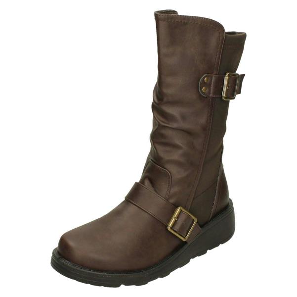 Spot On Ladies Spot On Buckle Detail Wide Fit Mid-Calf Boots F4452
