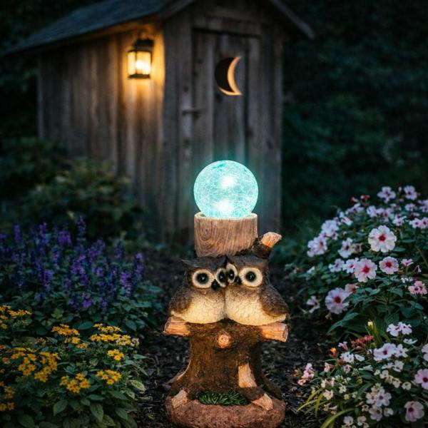Gardenwize Solar Owl Multi-Colour Ball Light – Colour Changing LED Crackle Globe Garden Ornament