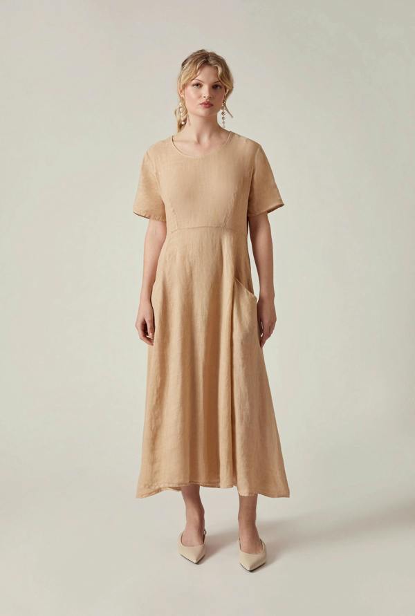 James Lakeland Sand Linen Midi Dress