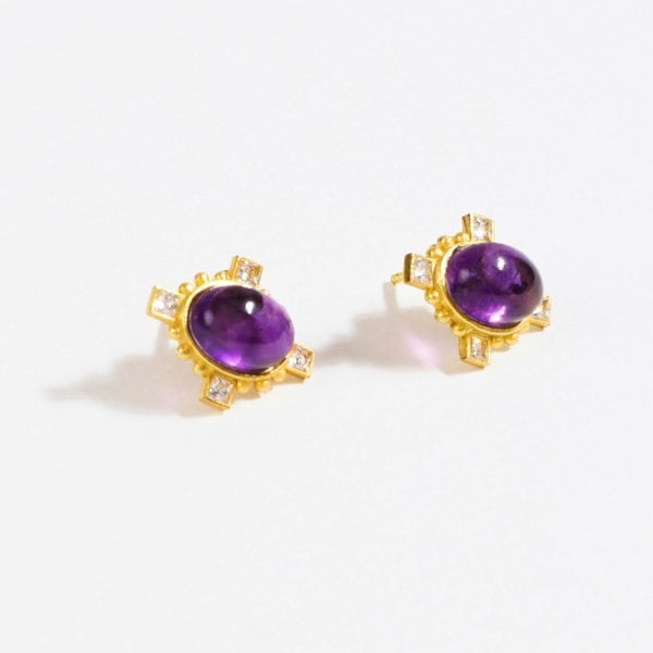 Stellar Elegance - Chakra Earrings Purple Amethyst CZ - Lila Rasa