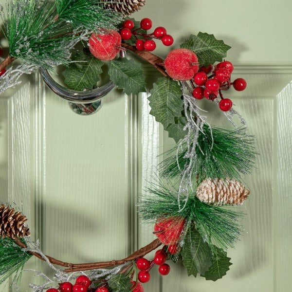 Samuel Alexander 45cm Hanging Christmas Wreath with Apples and Red Berries
