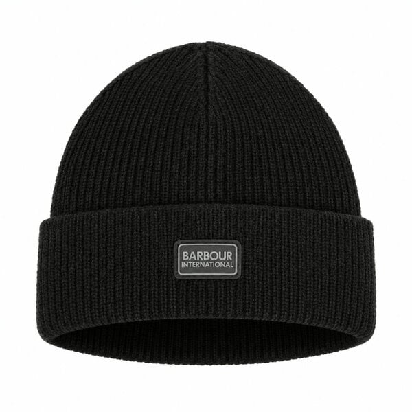 Barbour International Sweeper Legacy Beanie Hat & Scarf Gift Box Set Black