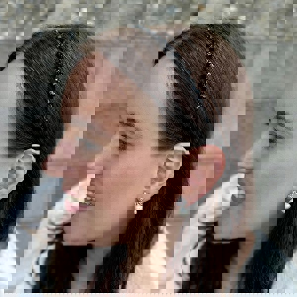 Black Slim Hair Band With Crystals, Worn View, Elegant Black Hairband With Sparkling Crystals, Delicate Slim Headband, Vintage Inspired Hair Accessory, Glamorous Evening Hairband
