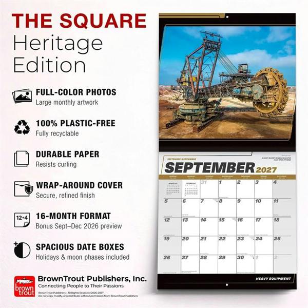 Heavy Equipment Calendar 2027, Wall Calendars, Month To View, Transport, Gift