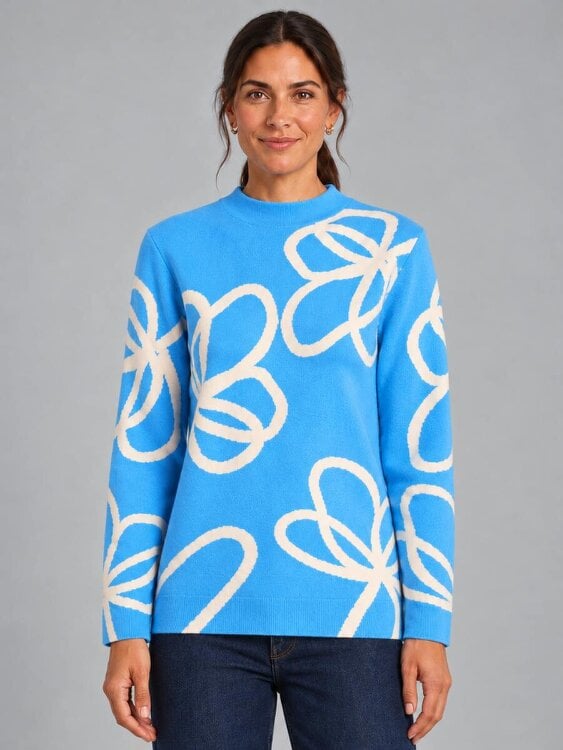 VIZ-A-VIZ Floral Jacquard Funnel Neck Jumper