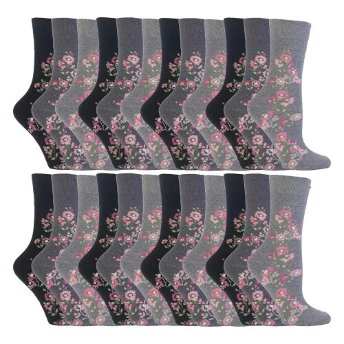 Gentle Grip 24 Pairs Ladies Cotton Rich Everyday Socks Gentle Grip Soft Top Comfort Socks - 4-8 UK - GG45