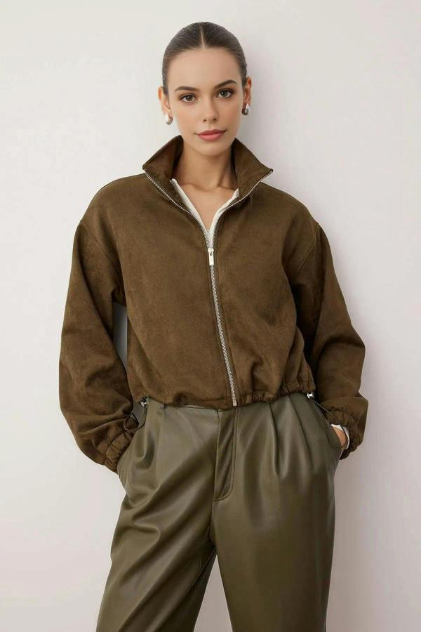 WOVCOR Zip-Up Unlined Regular Fit Knitted Suede Jacket