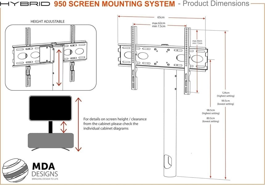 MDA Designs TUCANA 1200 Hybrid Black White TV Stand BeamThru Remote-Friendly Doors up to 60" Flat Screen TV Cabinet with Mounting Arm