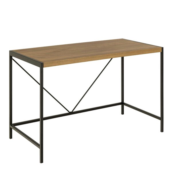 Wyld Haus Barbados Natural Oak Wood Office Desk Black Metal Base