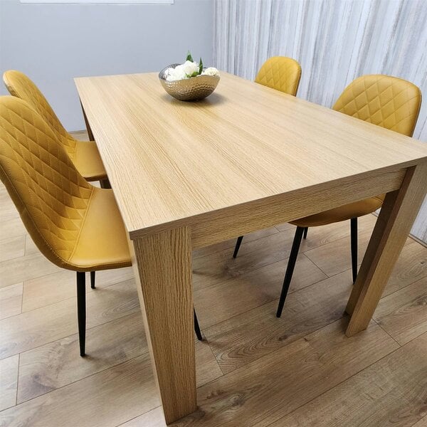 Kosy Koala Dining Table and 4 Chairs Oak Effect Table with 4 Mustard Gem Patterned Chairs