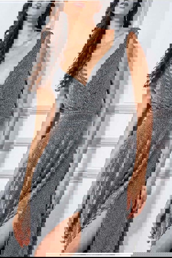 Crossover Lurex Glitter Maxi Dress - Silver DR1886C