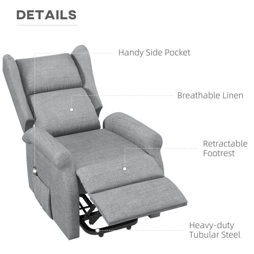 Bobobiy Power Lift Recliner Armchair, Electric Lift Chair for Elderly, Fabric Riser and Reclining Chair with Remote Control, Extended Footrest, Grey