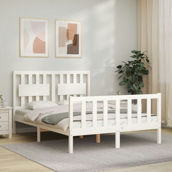Berkfield Bed Frame with Headboard White 140x190 cm Solid Wood