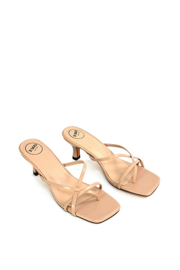 XY LONDON Strappy Square Toe Kitten Heel Slip on Mule Sandals
