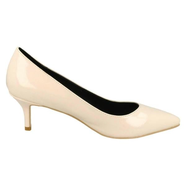 Anne Michelle Ladies Anne Michelle Kitten Heel Crinkle Patent Court Shoes