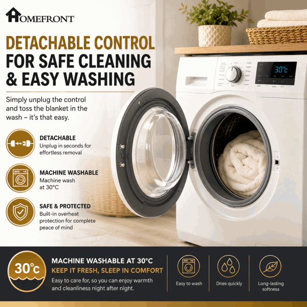 Homefront Electric Blanket Single Bed, Machine Washable Fast Heat Up and Safe for All Night Use