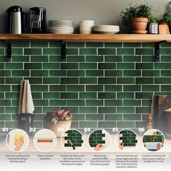 WALPLUS Green Stone Classic Blend 3D Sticker Tile 12 x 12 inches / 30.5 x 30.5 cm - 6pcs in a pack