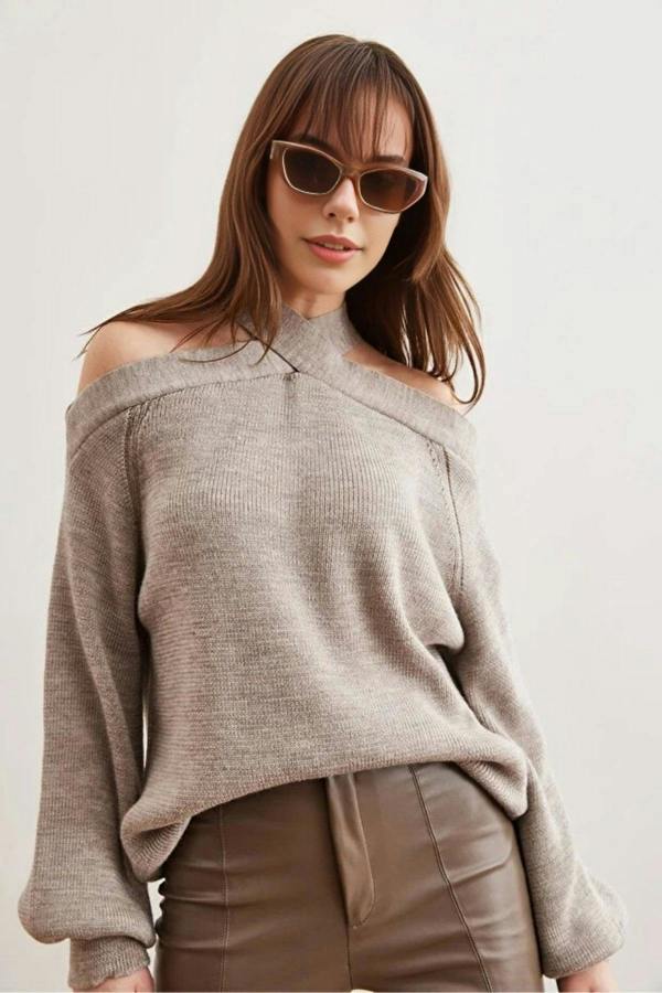 Hoxton Gal Cross-Neck Knit Sweater