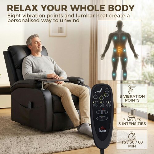 HOMCOM Riser Recliner Chair, Recliner Armchair with Massage and Heat, Black