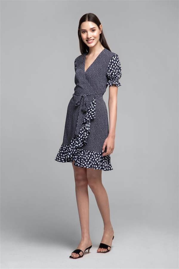 Rumour London Myla ruffled wrap dress with short sleeves in floral print