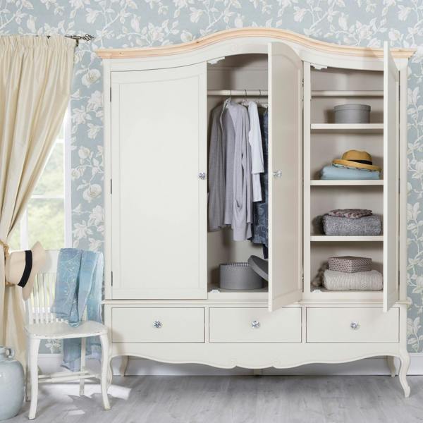 Juliette Large 3 Door Wardrobe. French Style Triple Wardrobe with Crystal Handles