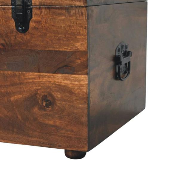 Artisan Furniture Solid Wood Brown Buffalo hide leather Storage Trunk