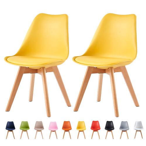 Set of 2 Dining Chairs with Solid Wooden Legs and Seat Cushion Pad Eva