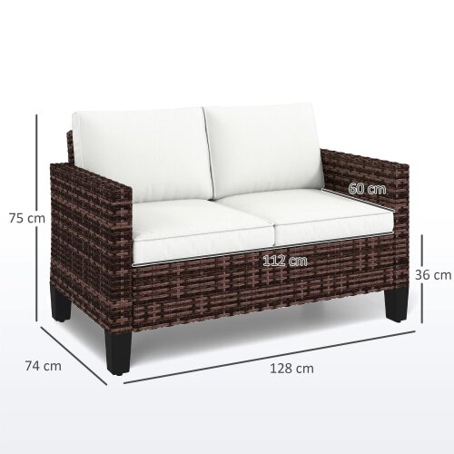 Wyld Haus Palo Brown Rattan 2 Seater Outdoor Sofa With White Cushions