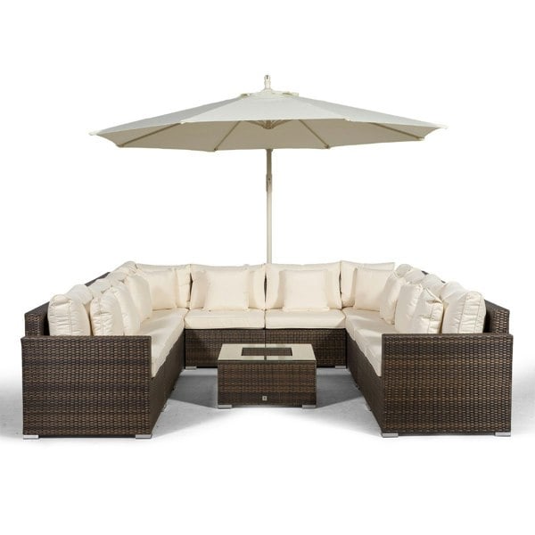 Giardino Havana 10 Seat Rattan Sofa Conversation Set with Ice Bucket Coffee Table