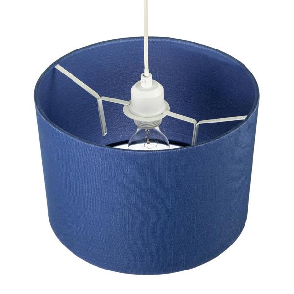 Designer Navy Peony Blue Textured Linen Fabric Circular Lamp Shade Image 3