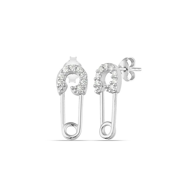 Sterling Silver Jewelled Mini Safety Pin Stud Earring - Spero London