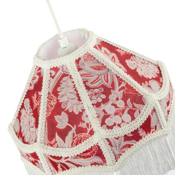 Vintage Victorian Style Floral Pendant Shade in Burgundy Red Fabric Image 3