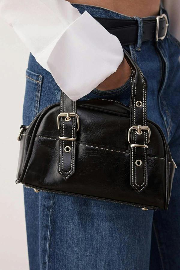 WOVCOR Women's Bowling Mini City Hand and Shoulder Bag with Contrast Stitching