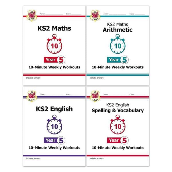 CGP KS2 Year 5 10-Minute Weekly Workout Bundle – Ages 9-10 (Maths, English, Arithmetic, Spelling and Vocabulary)