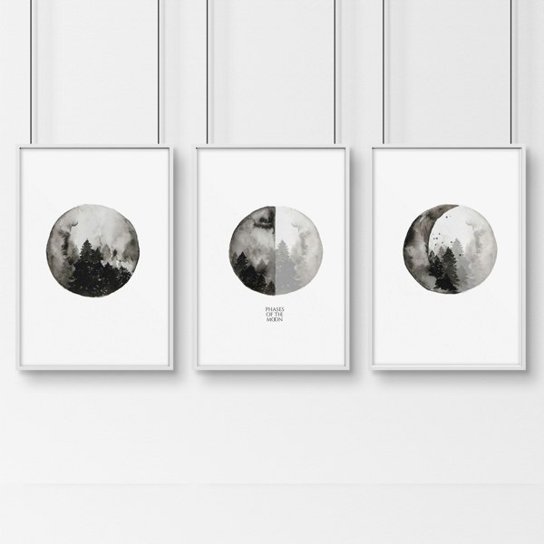 Moon phases wall art | Home office decor set of 3 prints