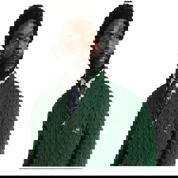 Gant Mens Cable Cotton Half Zip Fleece - Green - 