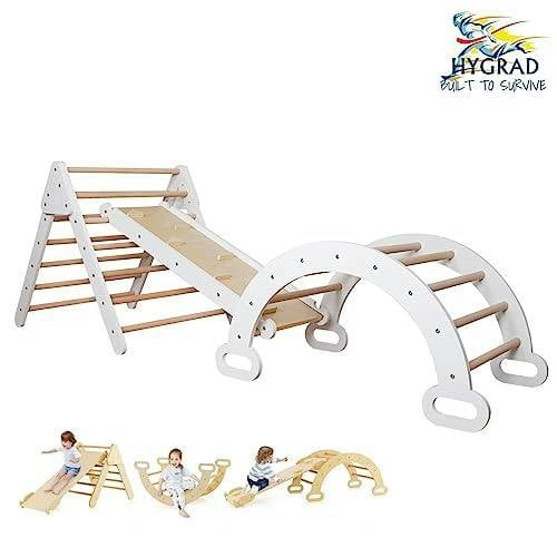 HYGRAD® 3 in 1 Climbing Frame Kids Montessori Outdoor Climbing Frame Activity Kids Indoor Gym Apparatus Playground Ramp Slider Arch Pikler set