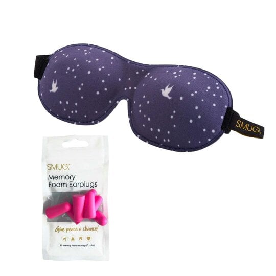 SMUG Contoured 3D Blackout Sleep Mask - Night Sky Print - Sleep Mask & Pink Earplugs