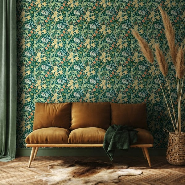 Hoopla Walls Lily Ogee - Emerald Green 10m Wallpaper