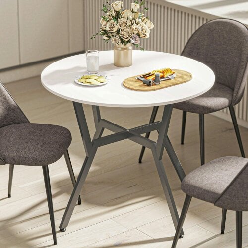 Wyld Haus Terretti High Gloss White Round Dining Table With Black Metal Legs 90cm