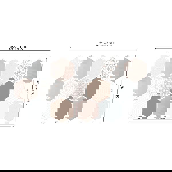 Honey  Hexa Brown Glossy 3D Tile Stickers 30.5 x 15.4cm  (12 x 6 in) - 12 pcs in a pack