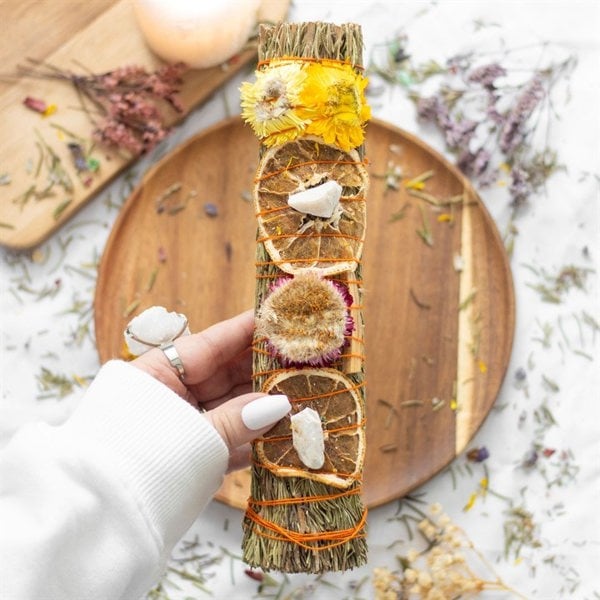 Serano 9in Ritual Wand Smudge Stick with Rosemary, Palo Santo and Quartz